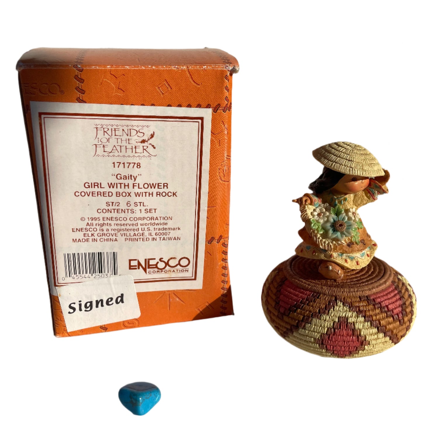 Gaity Girl with Flower  covered box with Rock Signed piece